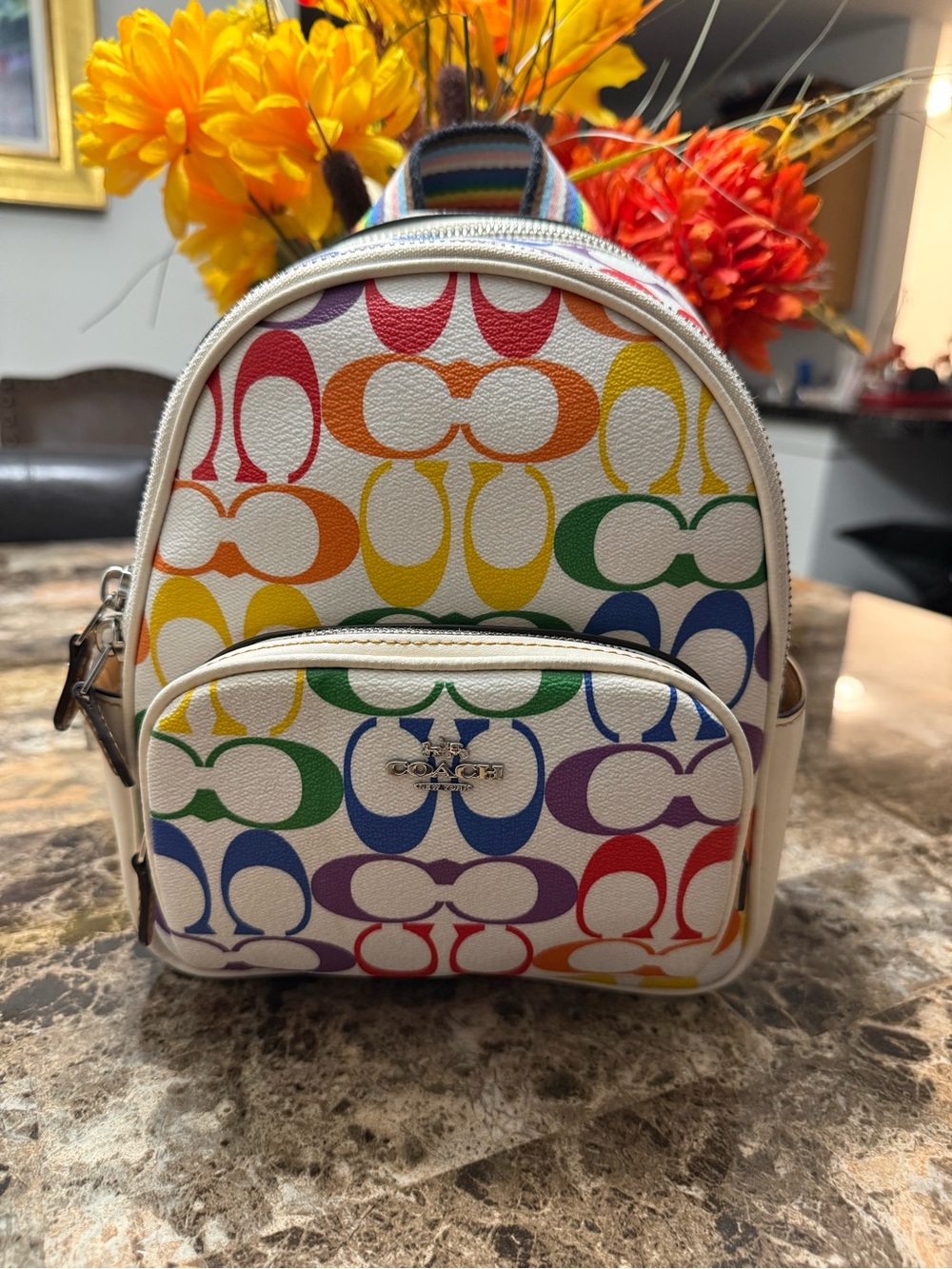 Coach Mini Backpack in Multicolor Signature on White